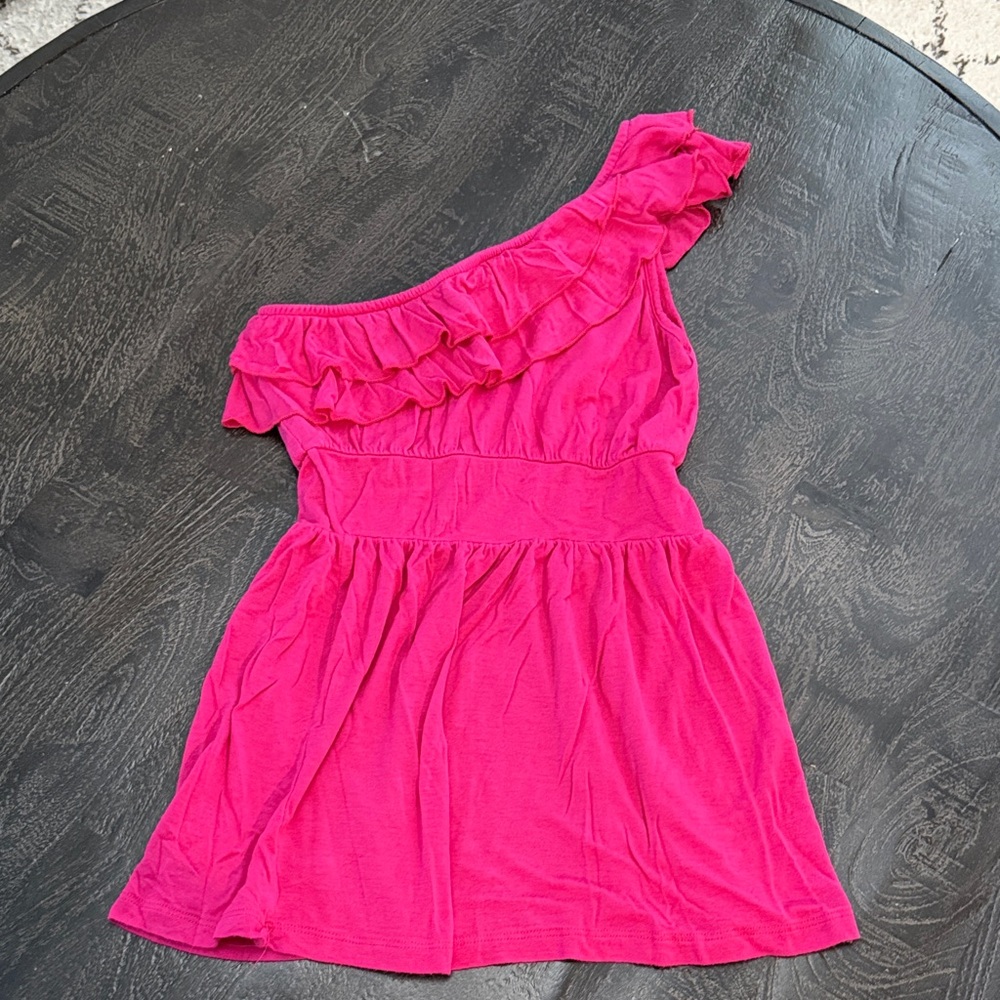 Y2K Body Central Pink Ruffle One-Shoulder Top